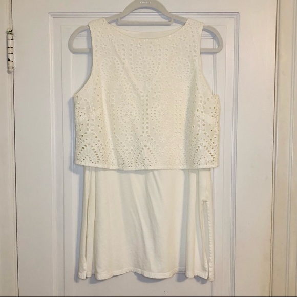 J. Jill Eyelet Tank Top Blouse Layered White - Picture 2 of 5